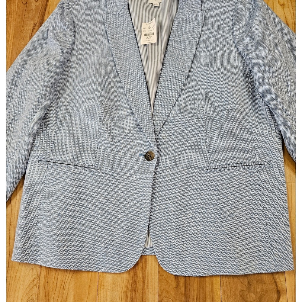 J.Crew Parka Blazer Linen Cotton Blend Womens SZ 18 Blue Herringbone One Button - Picture 4 of 14